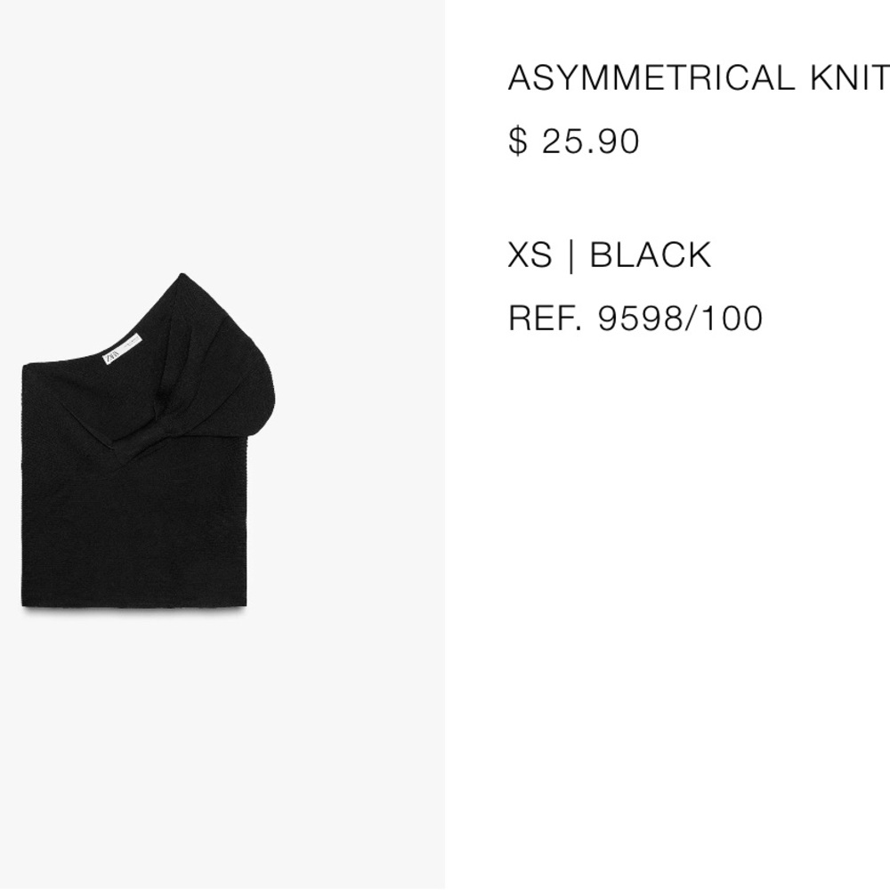 Zara Black Asymmetrical Knit Top
